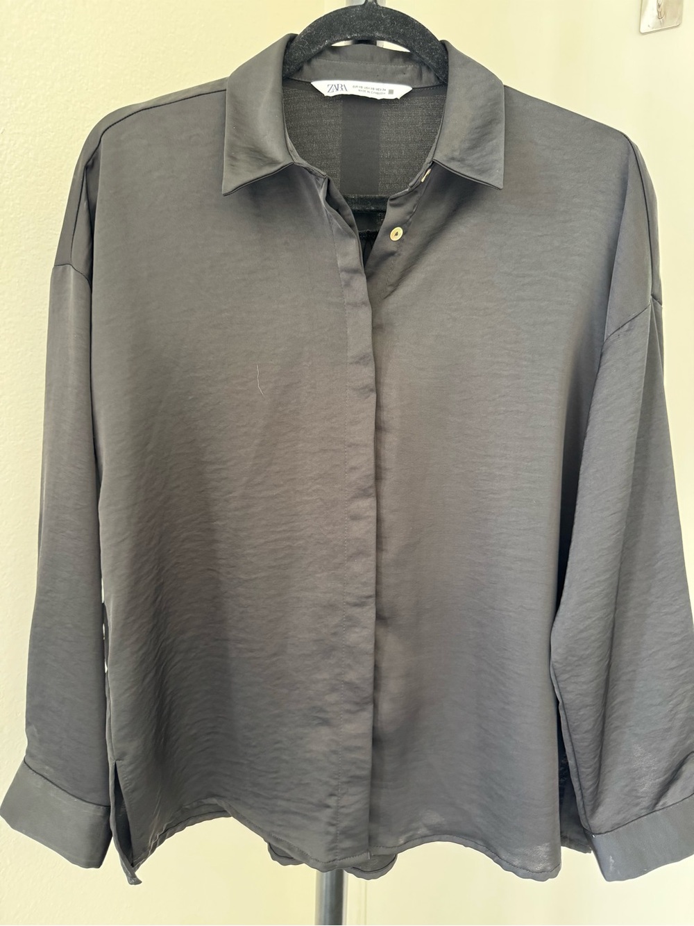 NWOT Zara black Satin Button-Down Shirt XS